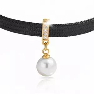 초커 가죽 모던 진주 지르코니아 실버 길이조절 골드