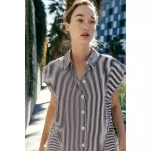 [국내배송] 자라 ZARA 벌룬 슬리브 셔츠 - Brown Stripes 956967