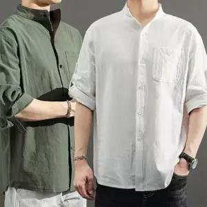 남자 캐주얼 패션 린넨 차이나 스타일 여름 반팔 셔츠_20478736_667501