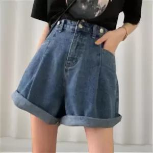 [신상오픈런]여성용 데님 반바지 스냅버튼 핀턱 스트리트 패션 (37007352)