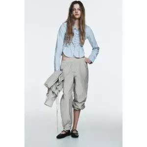 [국내배송] 자라 ZARA 셔링 엘라스틱 포플린 셔츠 - 하늘색 957005