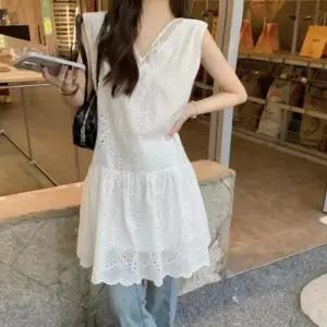 [신상오픈런]여성 민소매 미니 원피스 화이트 레이스 자수 디자인 (37001204)