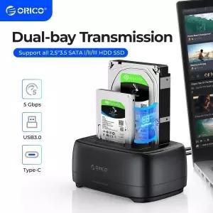 ORICO 듀얼 베이 하드 드라이브 스테이션 USB3.0 5Gbps Type-C HDD 도킹 스테이션(2.5/3.5인치 HDD/SSD용 1
