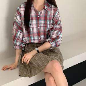 [신상오픈런]아메카지 오버핏 박스남방 긴팔 젠더리스 체크 롱셔츠 (30551421)