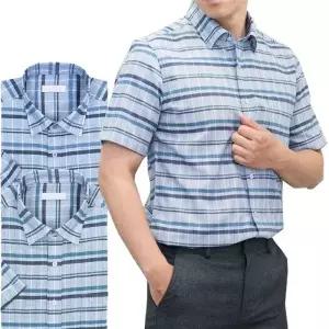 구김적은 린넨재질 면 통풍 스트라이프 반팔와이셔츠_20478730_667501