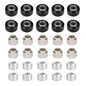 알루미늄 압출 3D 프린터 부품용 이중 베어링 + 10pcs 육각형 편심 기둥 원형 격리 기둥이 있는 Zeberoxyz POM-소형 풀리 V-슬롯 휠 키트(30pcs / 키트 소형 휠)