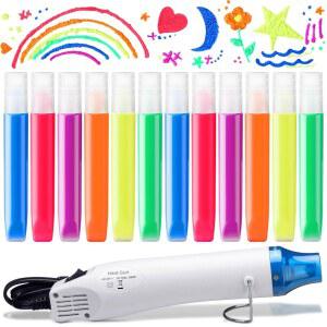할로스큐메 12개 DIY 버블 매직 퍼프 네온 젤 펜 개인 맞춤 아트 팝콘 3D 마커 폼 감각 페인트 창의적인 선물 생일 카드 홀리데이 가족 파티