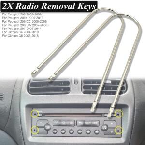 2pcs 자동차 스테레오 라디오 제거 키 차량 CD 해체 체인저 도구 시트로엥 C4 C5 푸조 206 액세서리 U 자형