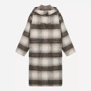 써스데이아일랜드 체크 후드 더플 롱 코트 T258MCT235W OCX934 TIB148