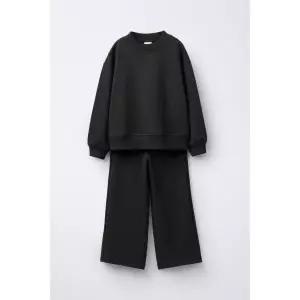 [국내배송] 자라 ZARA 인터록 스웨트셔츠 및 와이드 레그 팬츠 세트 - 블랙 937953