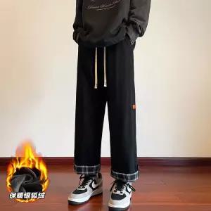 캐주얼 팬츠 면 턴업 도톰 통 체크 기모 빅사이즈 남성패션 겨울옷 DL4