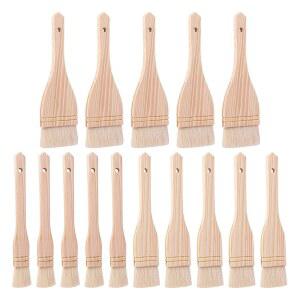 IHDYPEW 15개 PCS 1/2/3인치 플랫 헤이크 브러시, 나무 손잡이가 달린 수채화, 도자기, 회화 예술, 공예용 양털 페인트 브러시