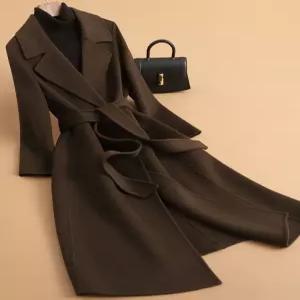 울 캐시미어 여성 고급스러운 롱 색상 세련 코트 겨울 롱코트 모직 아우터