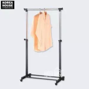 [생활] 이동식 행거 고급형 블랙 1단 의류걸이 캐리어형 옷걸이 간편 수납행거