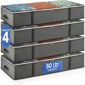 언더베드 보관 가방 4팩 - 옷 침실 담요 이불 베개 린넨 시트 수건 스웨터 신발 서랍을 위한 접이식 정리함