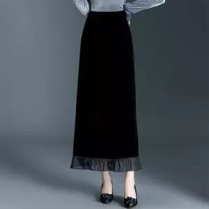 여자 H라인 스커트 벨벳 롱 오피스룩 일자 힙 싸개 원턱 가을 원픽3
