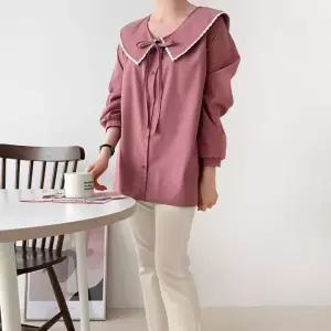 [신상오픈런]여성 리본 장식 레이스 대카라 루즈핏 박시 블라우스 (41502965)