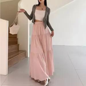 여름 주름 롱스커트 여성 허리밴딩 하객룩 데일리 긴치마