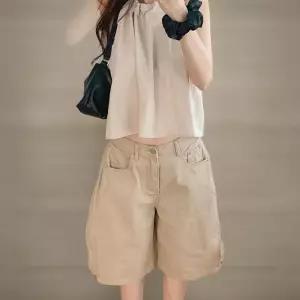 [신상오픈런]여성 사이드 버튼 와이드핏 5부 반바지 투웨이 버뮤다 팬츠 (35835869)