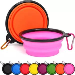 2팩 개 그릇 애완동물 접이식 그릇과 걸쇠 강아지 여행용 휴대용 고양이 물 음식 접시 야외