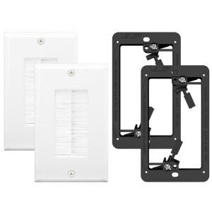 저전압 케이블용 브래킷, 데코레이터 커버가 있는 VCE 브러시 월 플레이트 케이블 통과 - 흰색, 2팩