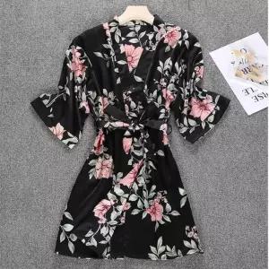 실크가운 실크로브 샤워가운 패턴 플라워 로브가운 골프가운