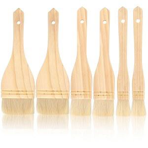 SouJOY 6피스 Hake 브러시, 수채화용 양털 페인트 목재 벽 모델 하우스 페인팅, DIY, 공예 및 내음향, 세라믹 도자기용 나무 손잡이 평평한 페인팅 브러시