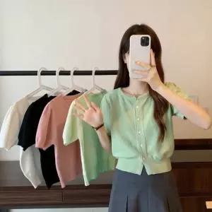 반팔 여름가디건 단추가디건 크롭가디건 반팔가디건 라운드넥