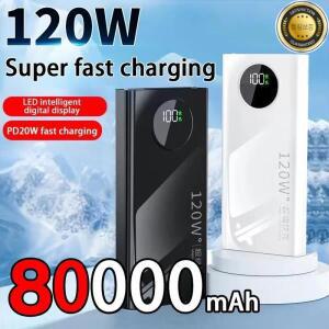 120W 파워 뱅크 초고속 충전 80000mAh 초대용량 모바일 전원 외장 배터리 아이폰 샤오미 삼성용
