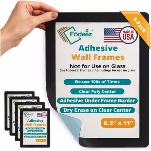 Fodeez 8.5 x 11 접착 벽 프레임 - 필 앤 스틱 액자 표지판 홀더 종이 및 편지 보호 시트 재사용 가능한