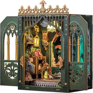 Fsolis 책 눅 키트 DIY 미니어처 룸 하우스 3D 나무 퍼즐 공예 매직 책장 장식 선물 (어둠 속 식물)