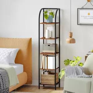 휴아네리 책장 좁은 정리함 스틸 프레임 포함 거실 침실 주방 홈 오피스 산업 5단 러스틱 브라운 BC55001B