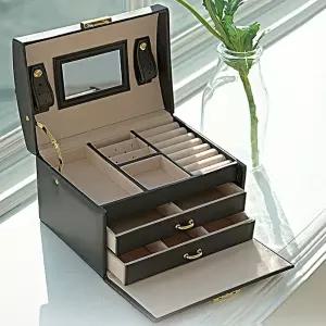 [제이커머스]악어 가죽 3단 귀걸이 목걸이 반지 악세사리 보관함 보석함 쥬얼리보관함 쥬얼리박스 악세사리