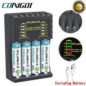 AAAAA 배터리 충전기 4 슬롯 지능형 LED 표시기 Ni-MHNi-Cd USB C 마이크로