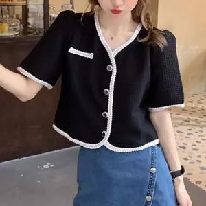 [제이커머스]여친룩 크롭 가디건 여자 반팔 단추 데이트 여행코디 여름가디건 썸머가디건 여름여성가디건