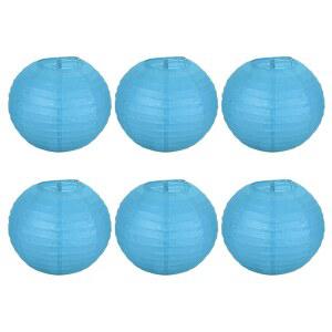 파티킬 10인치 종이 랜턴, 6팩 원형 접이식 행잉 램프 그늘막, 웨딩 홈 파티 축제 축하 행사, 스카이 블루