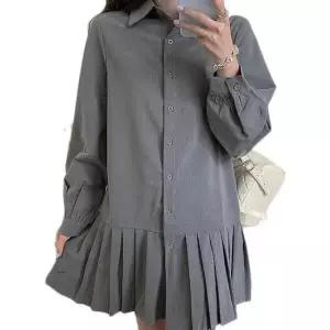 [옷은날개] 패션 여자 긴팔 셔츠 플리츠 미니원피스 데일리룩