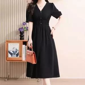 [옷은날개] 블랙 원피스 브이넥 3중밴딩 플레어라인 어깨셔링