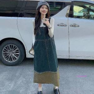 캐주얼 빈티지원피스 데님 멜빵 스커트 배색 오버롤 청치마 데일리uvw226