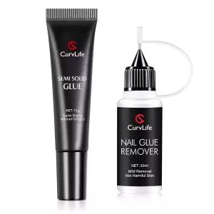 Curvlife 15g 반고체 젤 및 20ml 핀포인트 리무버 키트 손톱을 눌러주는 빠른 건조 무UV 램프 가짜 손톱