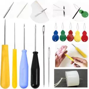 니모젝드 11개 양초 바늘 키트 후크 가 있는 펀치 큰 눈의 위킹 바늘(2가지 스타일) 삽입 도구 몰드