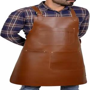헤븐 허쉬 남성용 천연 가죽 앞치마 조절 가능한 스트랩 및 도구 포켓 프리미엄 바비큐 요리 대장장이 상점