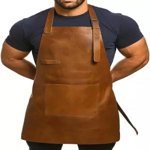 헤븐 허쉬 남성용 천연 가죽 에이프런 조절 가능한 스트랩 및 도구 포켓 프리미엄 바비큐 요리 대장장이