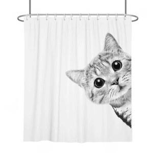 샤워커튼 동물프린트 고양이 대형커텐 3D 코너 데코 커버 샤워커텐 투명 대형 가림막 입체