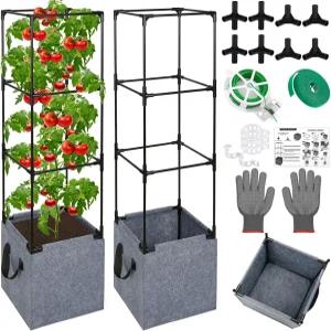 재배 가방이 있는 정사각형 토마토 케이지 2팩 정원용 42.5인치 안정적인 화분 지원 스테이크 키트 봄