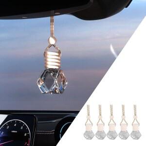 쿠슬CD 5PCS 걸이형 자동차 공기 청정기, 오토 인테리어 장식 8ml 오일 향수 아로마테라피 펜던트 빈 유리병, 클립 나무 캡과 로프가 있는 향기 장식품 5, 롬빅