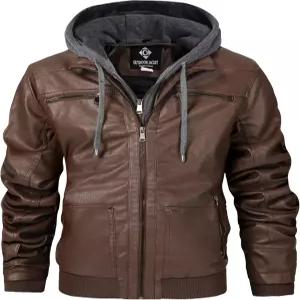 탈착식 후드가 있는 남성용 인조 가죽 재킷 (S - 6XL) 모터사이클 캐주얼 따뜻한 겨울 코트