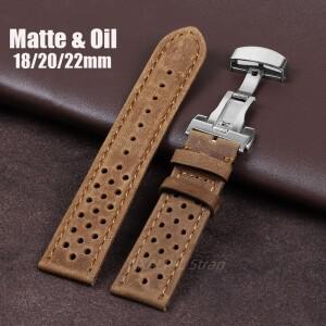 통기성 소가죽   시계 스트랩 18mm 20mm 매트 & 오일 왁스 밴드 나비 버클 남성 여성 유니버셜 팔찌 액세서