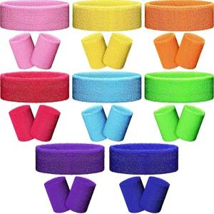 SATINIOR 8세트 80년대 스웨트밴드 및 손목밴드 스포츠 네온 헤드밴드 운동 남성 활동용 헬스장 (신선한