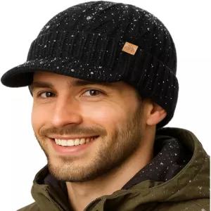TOP-EX 드라이 니트TM 방수 메리노 울 L/XL/XXL 비니 모자 브림 바이저 캡 포함 남성용 따뜻한 겨울 니트